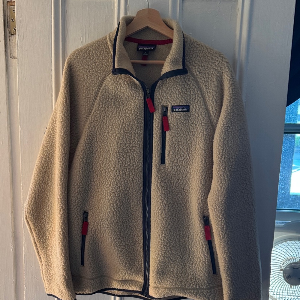 Patagonia Cream Fleece Jacket with Red Accents